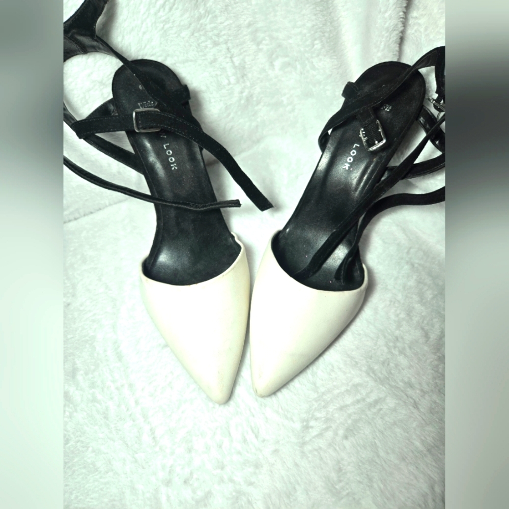 Black and white heels closed toe